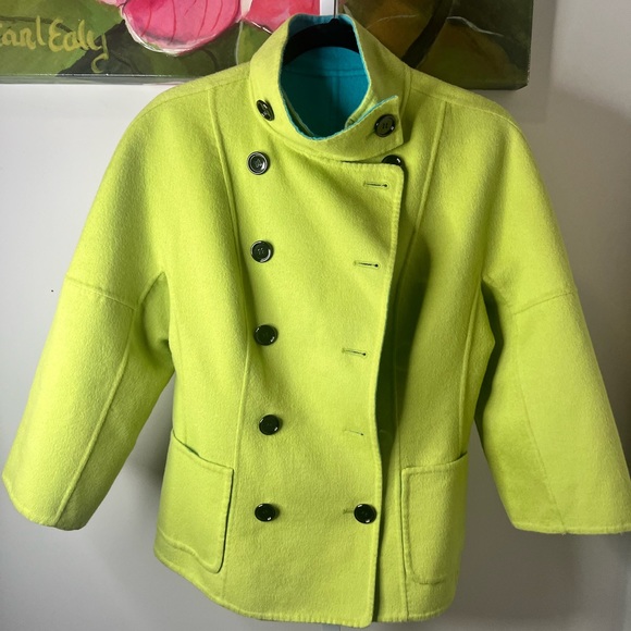 PerSe by Carlisle Wool Green & Blue Reversible Pea Coat Size 6 NWT - Picture 4 of 16